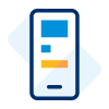 A graphic of a smart phone with an app open on the screen